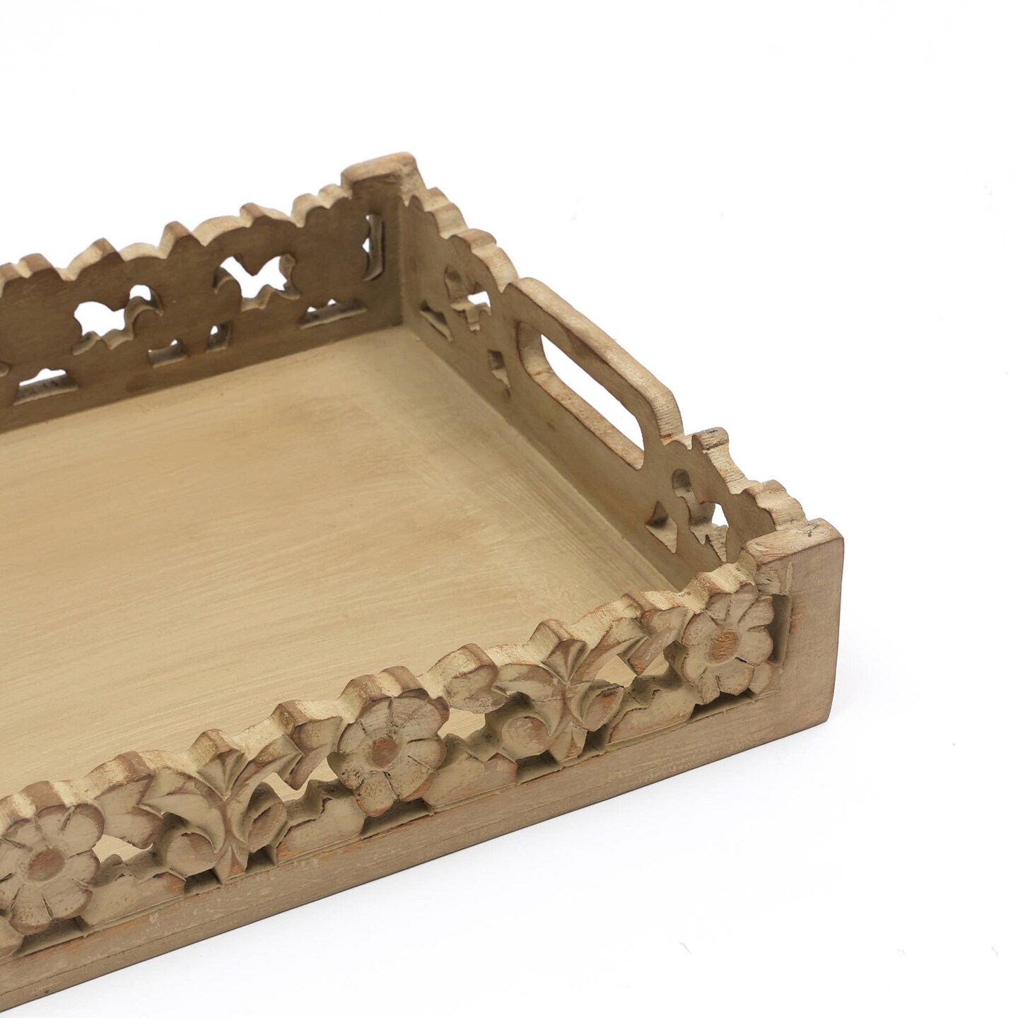 Handcrafted Jolly Carved Mango Wood Serving Tray in Brown Color