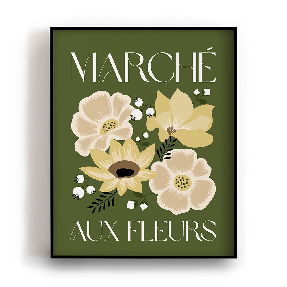 Green Marche Aux Fleurs, French Flower Market Wall Art Print