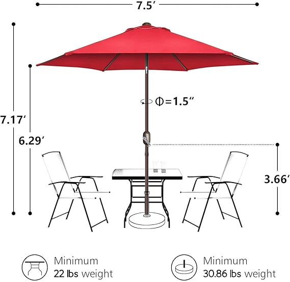 Patio Umbrella, UV Protect Pool Umbrella with Heavy Duty Pole,Outdoor Umbrella with Push Botton Tilt &#x26; Crank