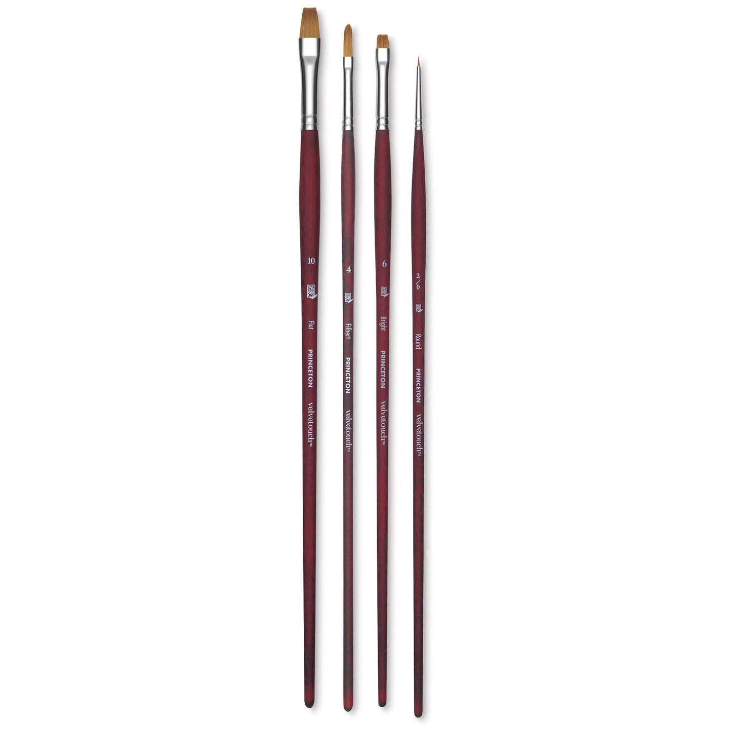 Princeton Velvetouch Series 3900 Brushes - Set of 4, Long Handle