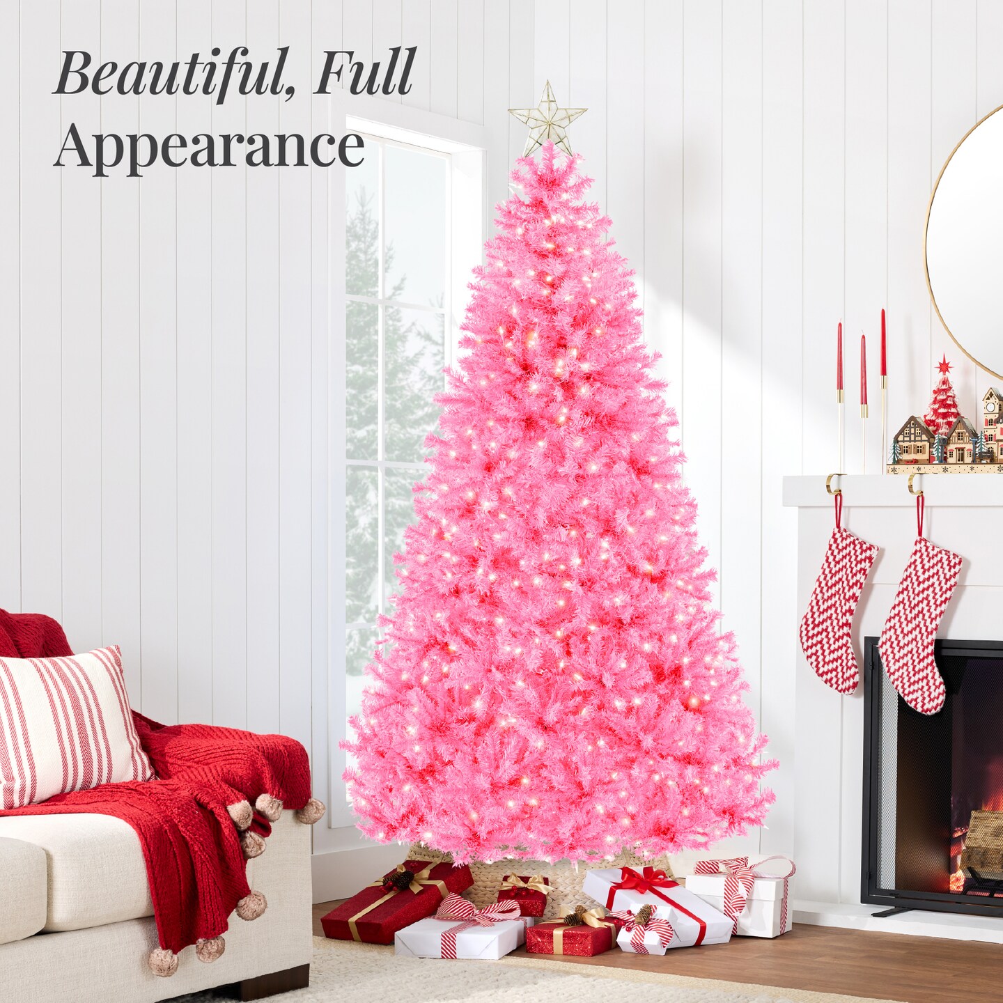 Best Choice Products Pre-Lit Pink Christmas Tree, Artificial Full Holiday Decoration w/ Branch Tips, Incandescent Lights