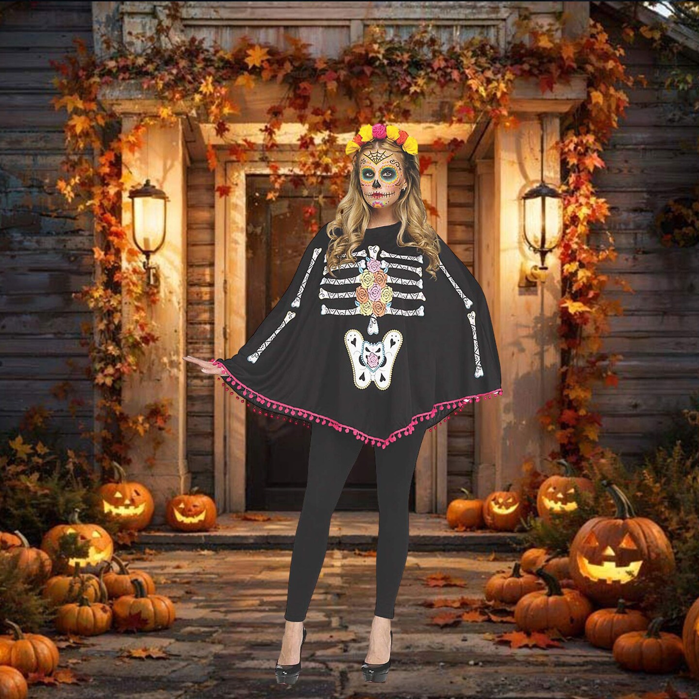 Poncho Costume Inspired by Day of the Dead Celebration