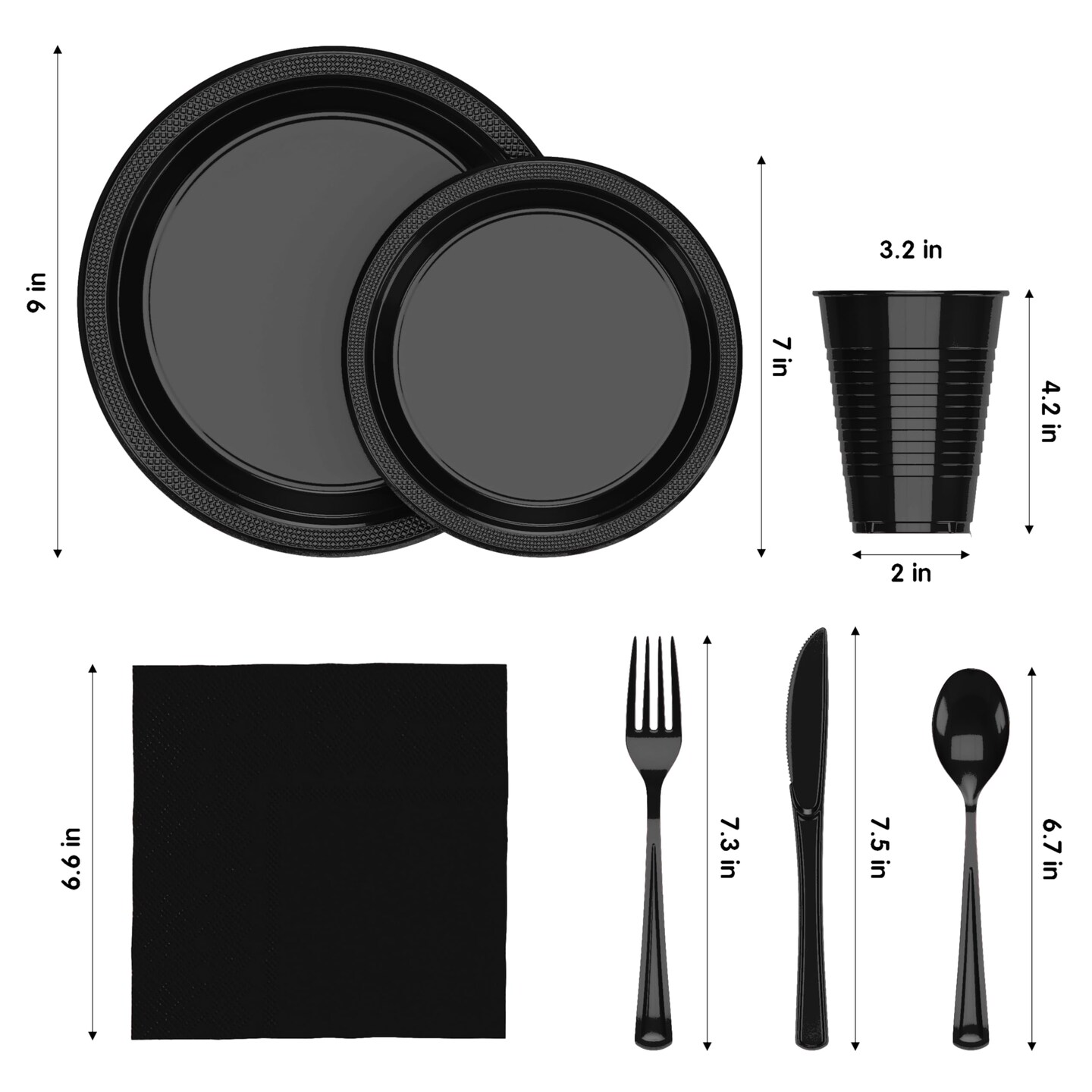 Exquisite 182 Pcs Plastic Plates for Party – Disposable Plates Set – 26 Each of 9" Dinner Plates, 7" Dessert Plates, Plastic Cups, Napkins & Plastic Cutlery – Plastic Dinnerware by Party Solids