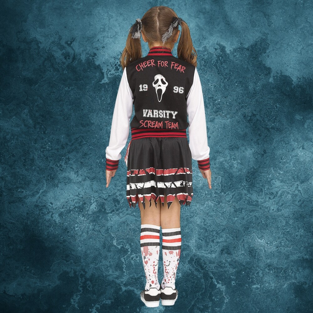 Kids Cheerleader Halloween Costume with Varsity Dress, Pom Poms, Socks &#x26; Ghost Face Accessory
