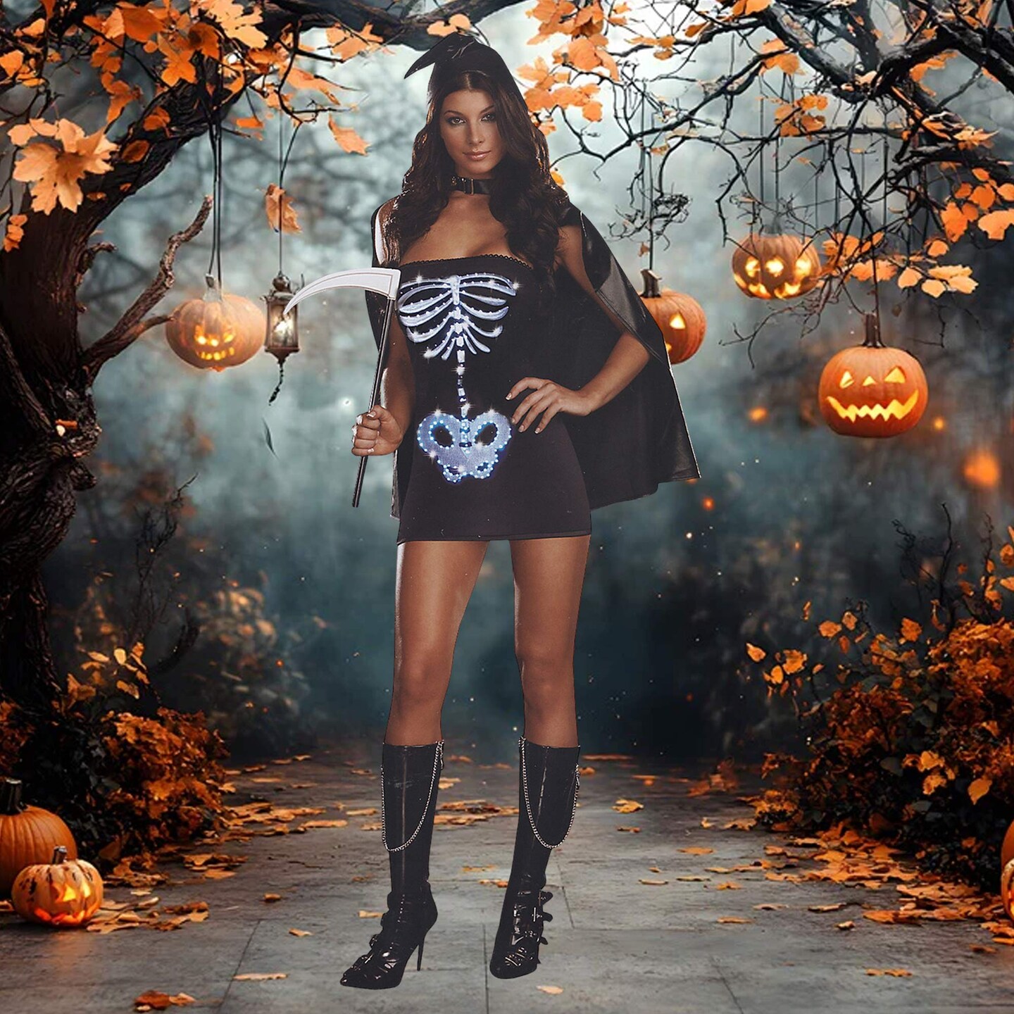 Women&#x27;s Halloween Costume Sexy Skeleton with Glowing Lights
