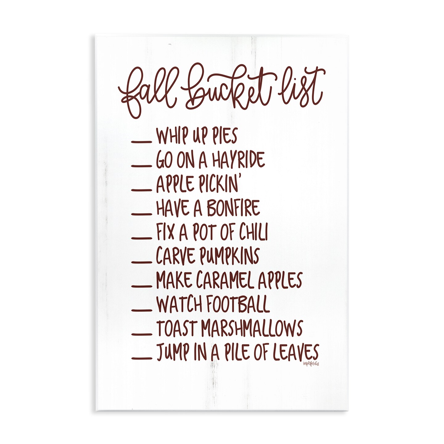Fall Bucket List Seasonal Typography Grain Pattern Wall Plaque Art