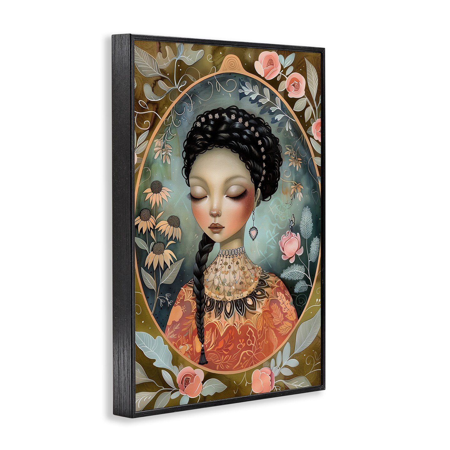 Stupell Industries Floral Edged Portrait of Woman Framed Giclee Design by The Dutch Lady