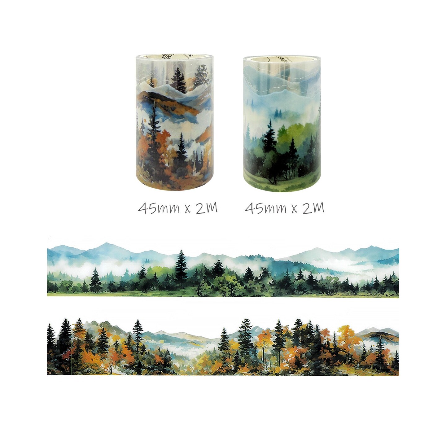 Wrapables Aesthetic Scenic Landscapes PET Washi Tapes for Scrapbooking, Stationery, Journaling, Diary, Card Making (Set of 2)
