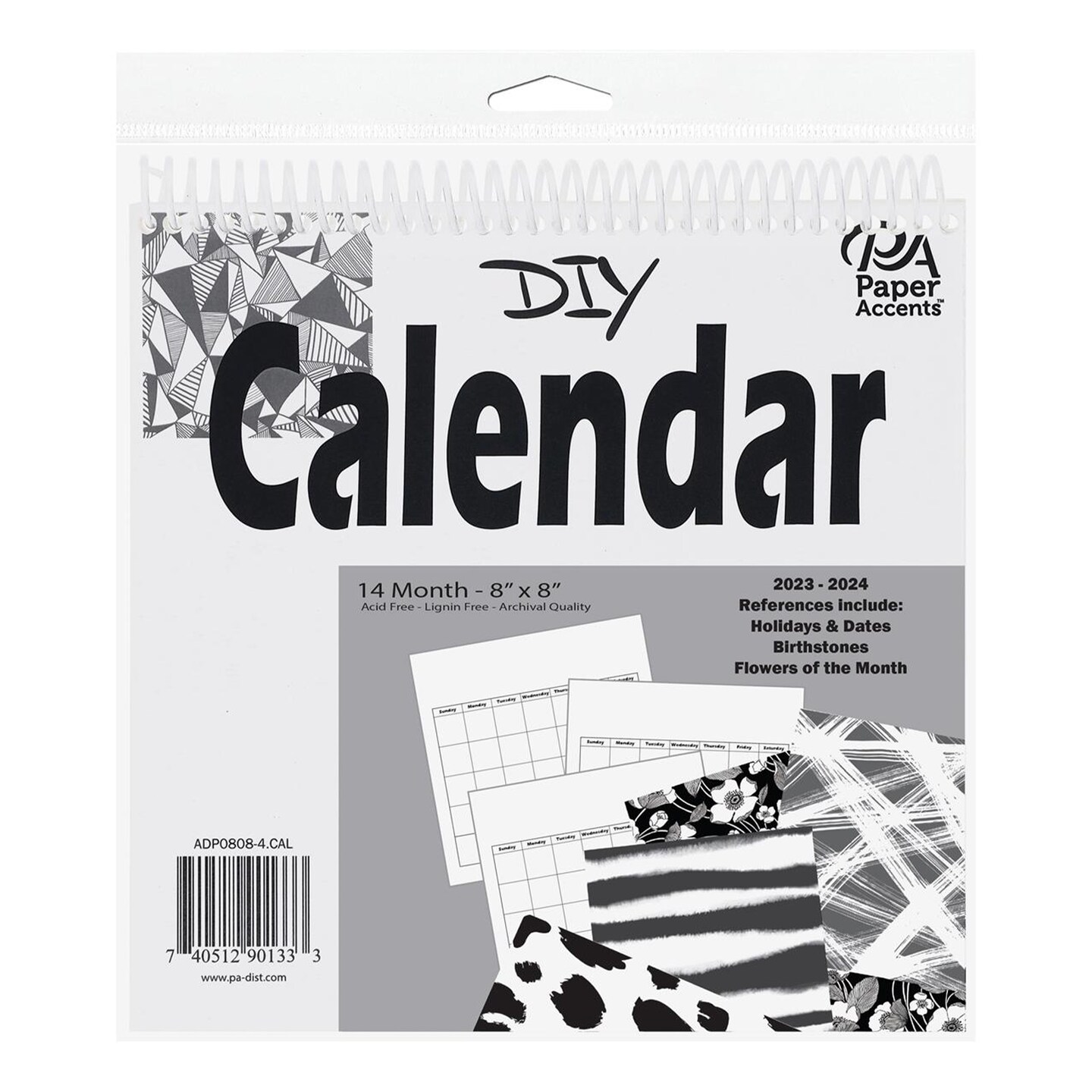 Accent Design Paper Accents DIY 8x8 Blank Calendar &#x2013; 14-Month White Blank Calendar Sheets for Wall, Desk, or Planner &#x2013; Undated Customizable Monthly Organizer