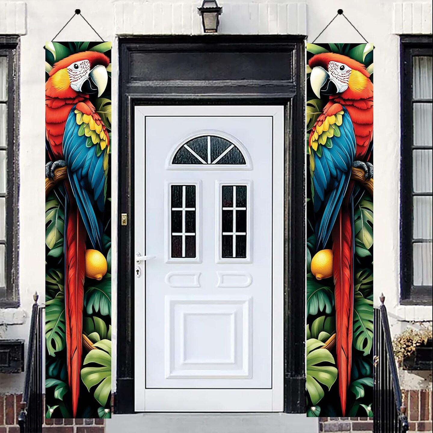Tropical Parrot Porch Banners 71x12 Inch Summer Luau Party Decorations Colorful Macaw Hanging Door Signs Jungle Leaves Citrus Fruits Outdoor Patio Welcome Banner for Home Decor