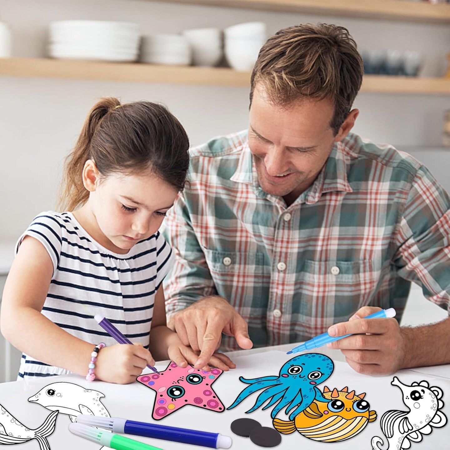 60 Set Ocean Animal Art Cards DIY Sea Animals Coloring Magnet Ornaments with 24 Colored Pen Ocean Craft Kits for Kids Sea Coloring Craft Painting Card for School Art Party Favors DIY Crafts Home Decor