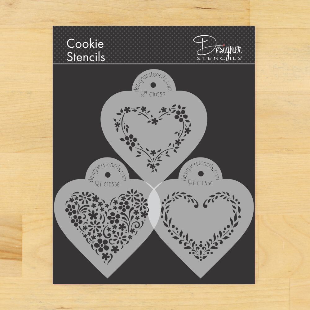 Floral Hearts Cookie Stencil Set | C1055 by Designer Stencils | Cookie Decorating Tools |