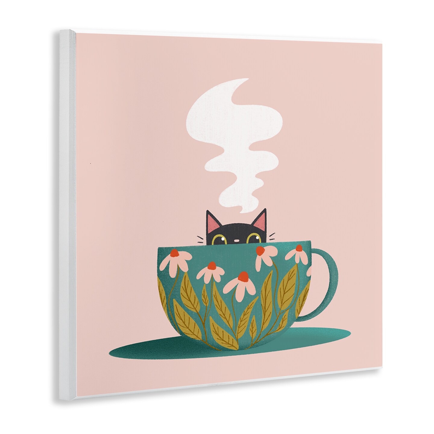 Stupell Industries Cat Peeking Over Teacup Wall Plaque Design by Sarah Hickman