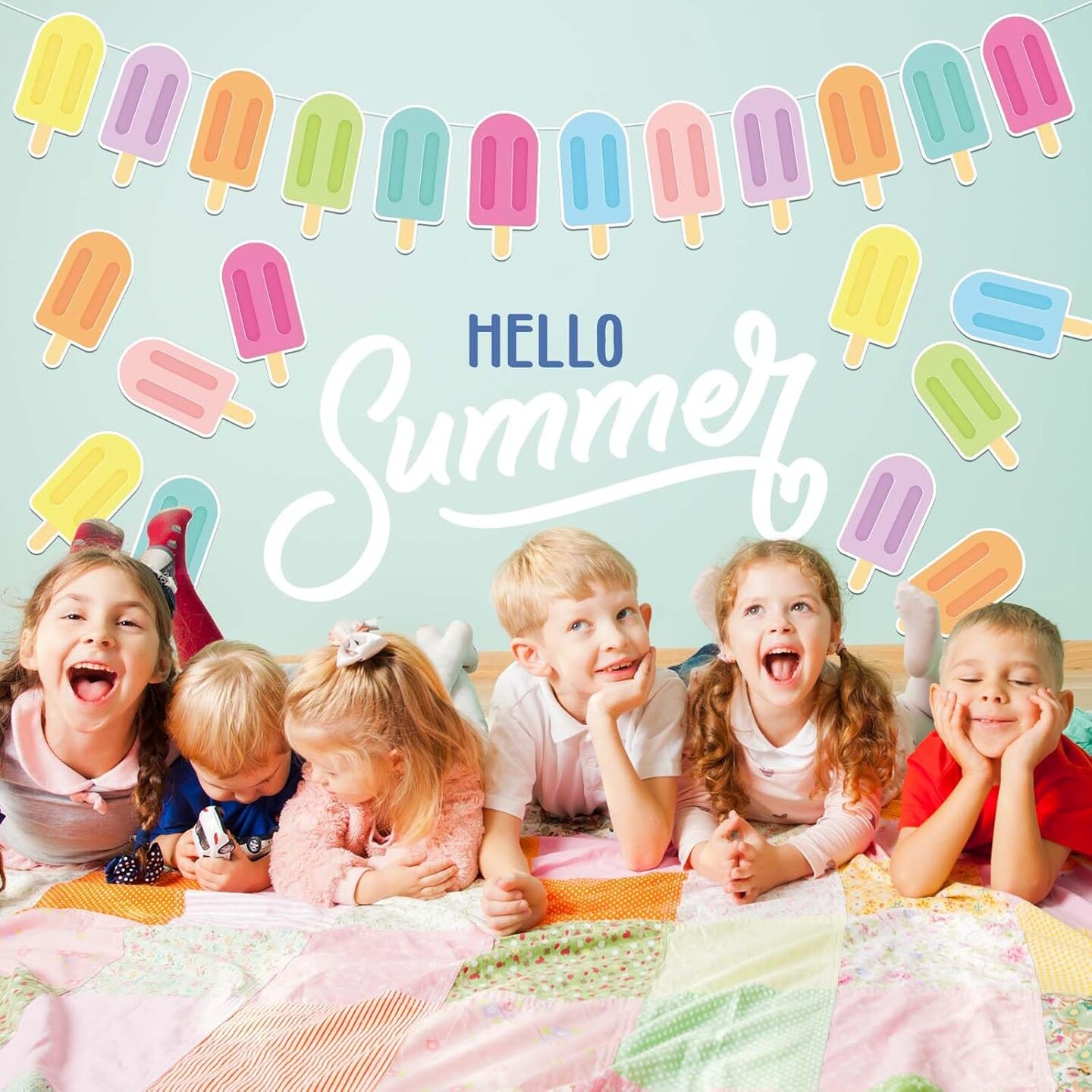 8Pcs Ice Pop Cutouts Summer Ice Lolly Bulletin Board Decor Candy Colorful Popsicle Shape Paper Cut-Outs with 100Pcs Glue Points for DIY Art Craft