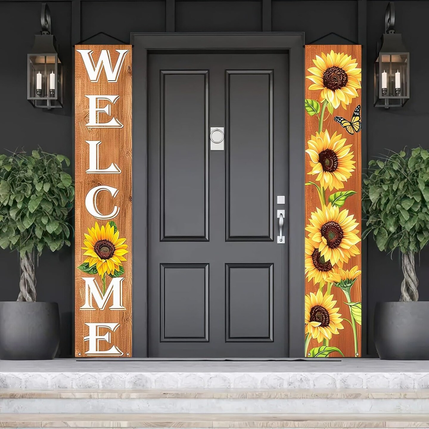 Welcome Spring Floral Porch Sign Sunflower Banner Door Sign Decorations Hanging Door Banner Spring Decorations for Front Door Indoor Outside Home Yard Porch Wall Decor