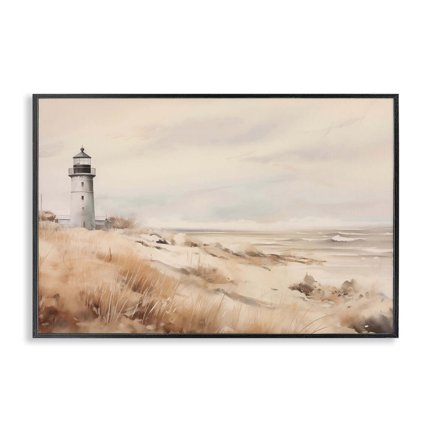 Stupell Industries Distant Lighthouse in Neutral Tones Framed Giclee Design by Arlington Prints