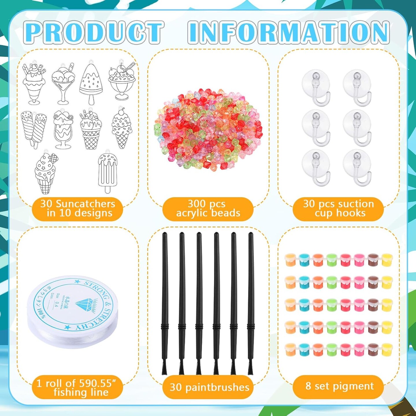 30 Sets Summer Suncatchers Window Art Drawing Kits DIY Ice Cream Sun Catcher Crafts Bulk Paint Your Own Window Hanging Ornaments