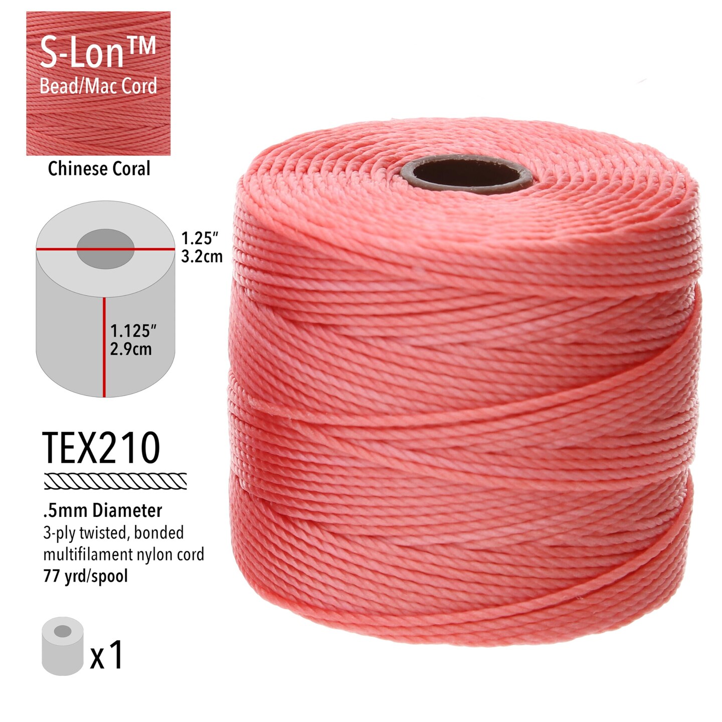 The Beadsmith S-Lon Bead Cord – .5 mm Twisted Nylon Cord for Stringing