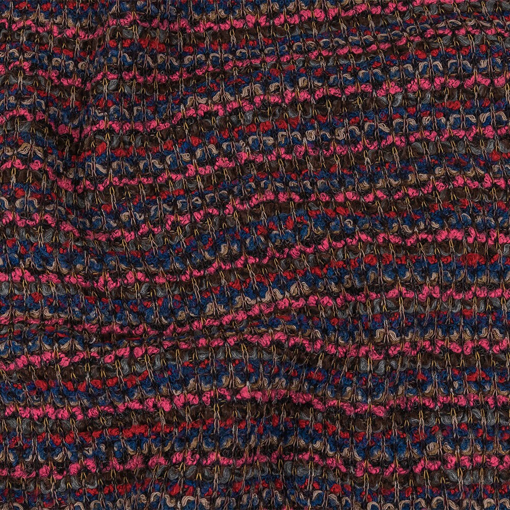 1 Yard Italian Pink, Blue and Red Striped Boucle Blended Wool Sweater Knit 61’’ Width
