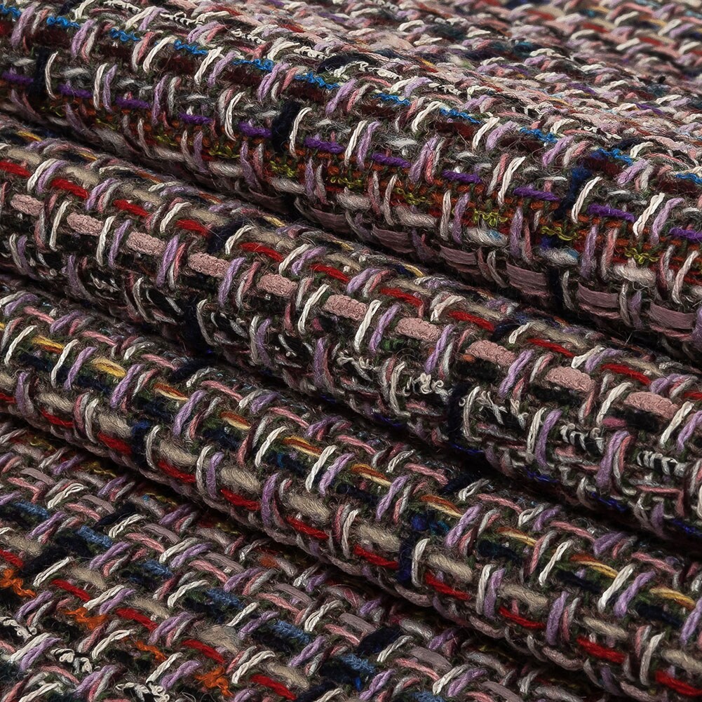 1 Yard Italian Lilac, Gray and Multicolor Tweedy Plaid Blended Wool Woven 60&#x2019;&#x2019; Width
