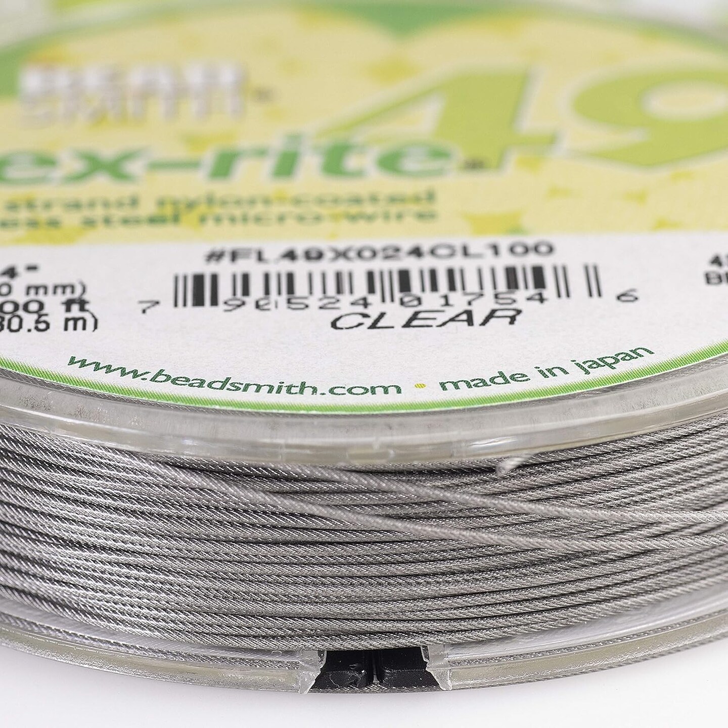 The Beadsmith Flex-Rite Beading Wire - Stainless Steel Micro Flexible Wire, 49 Strand, Clear Color, .024&#x22; Diameter, 100-Foot Spool, Nylon Coated