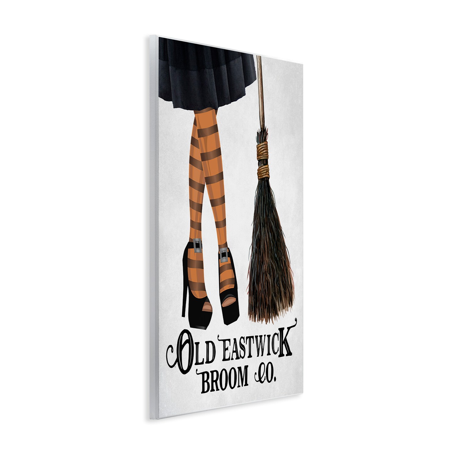 Broom Co. Halloween Sign Witch Striped Stockings Wall Plaque Art