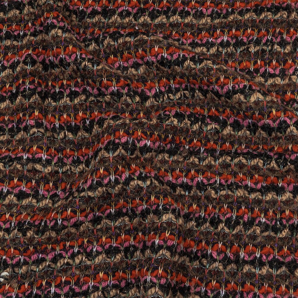 1 Yard Italian Pink, Black and Orange Striped Boucle Chunky Blended Wool Sweater Knit 60’’ Width