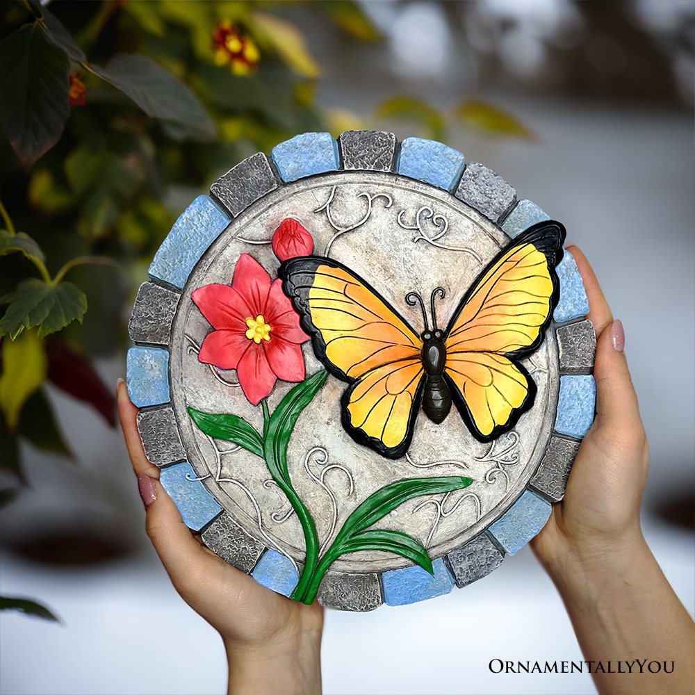 Colorful Moments Bloom Stepping Stone, 9.5&#x22; Butterfly Garden Decorative Figurine
