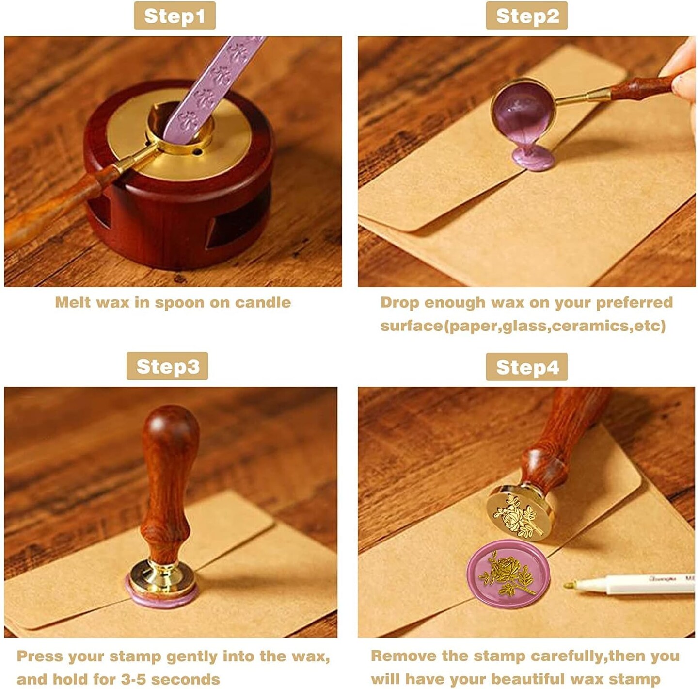 Cosmos Flower Wax Seal Stamp, Elegant Garden Botanical Plant Sealing Stamper with Wooden Handle