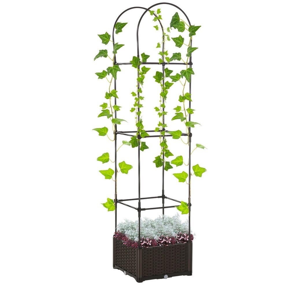 69.7" Raised Garden Bed with Trellis & Self-Watering Planter Box