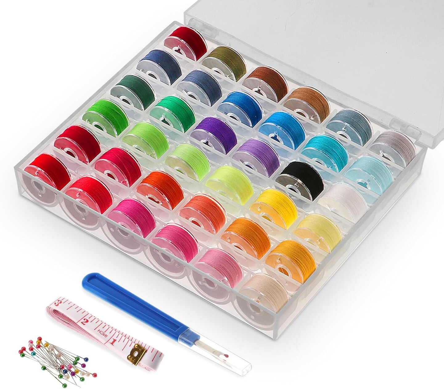 36-Color Bobbin Thread Set with Storage Case – Prewound Class 15 Bobbins Compatible with Singer, Brother, Janome, and Embroidery Machines