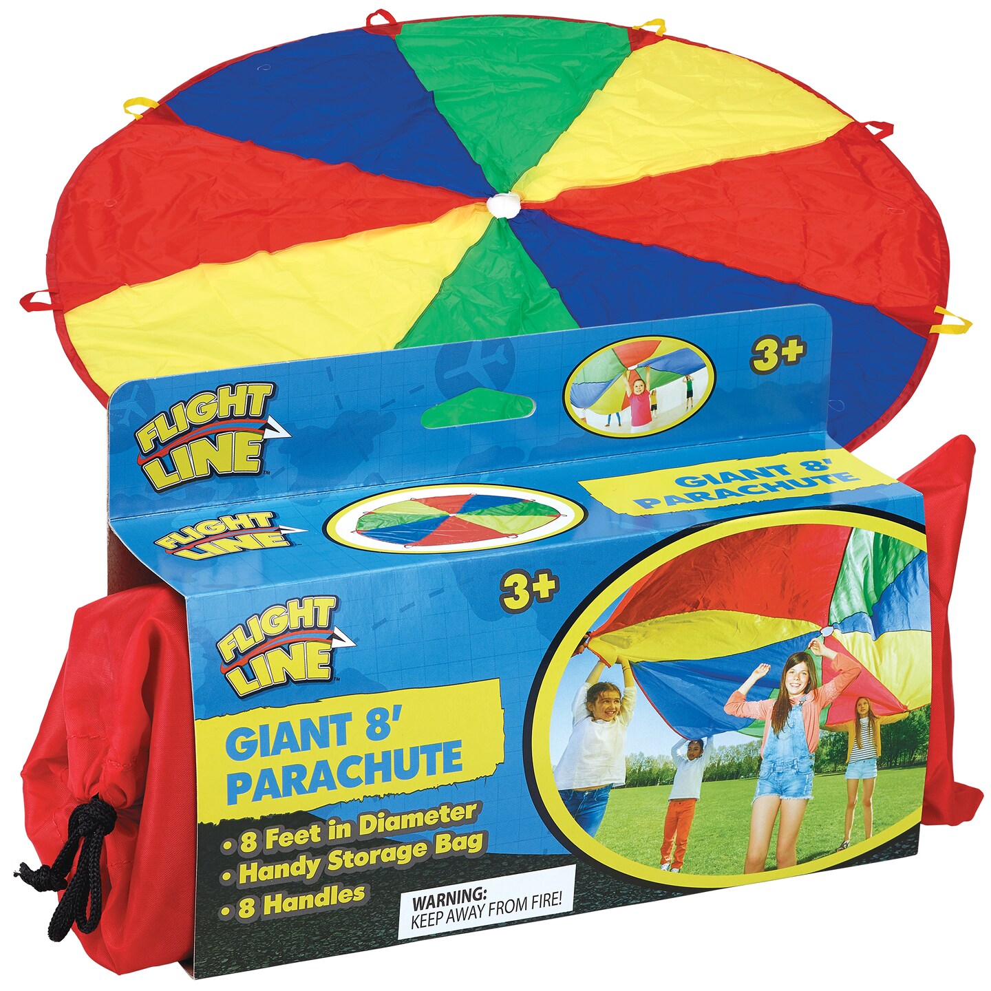Flight Line: Giant 8&#x27; Parachute - Group Cooperative Games &#x26; Sports Play, In-Outdoor Activity, Durable Fabric, Easy-Grip Handles, Storage Bag, Kids 3+