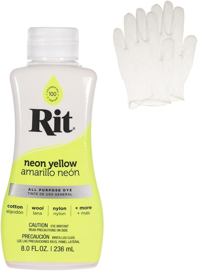 Liquid Fabric Dye for Crafting, Clothing, and D&#xE9;cor &#x2013; 8 oz. Bottle &#x2013; Neon Yellow (Gloves Included)