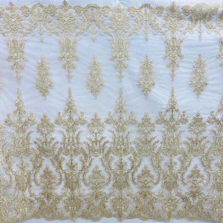 1 Yard Exquisite Bridal Lace Fabric Embroidered on 100% Polyester Net Mesh White