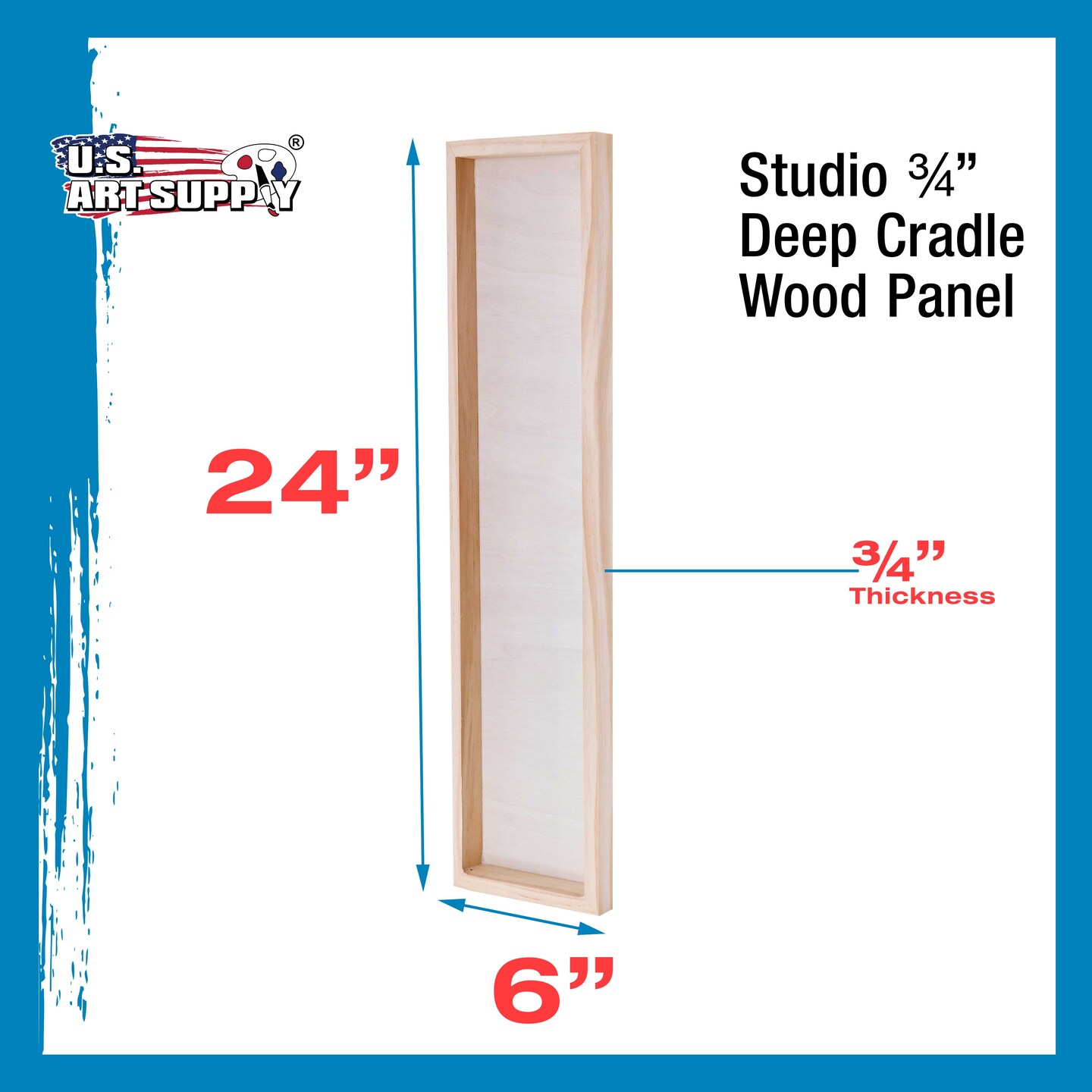 Unfinished Cradled Wood Panels for Painting, 3 Pack of 6x24 inch - Studio Birch Wooden Canvas Boards 3/4&#x22; Deep - Mixed-Media Craft, Acrylic, Oil, Encaustic, Paint Pouring Panel Board