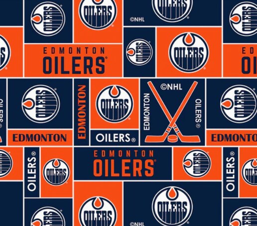 Licensed NHL Edmonton Oilers Geometric Fleece Fabric by the Yard