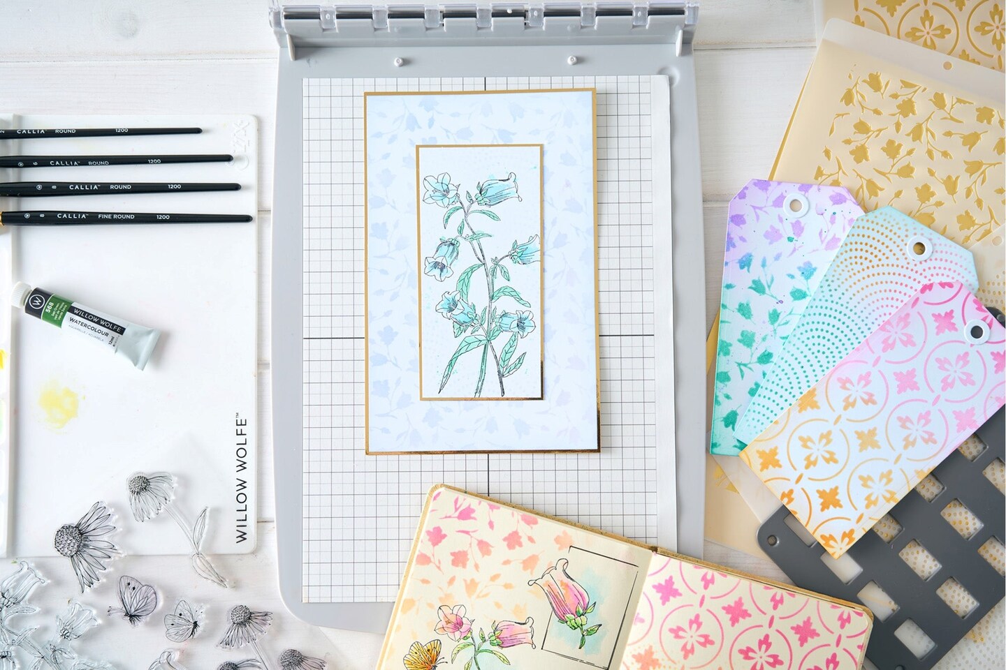 Sizzix Studio BUNDLE KIT Stamp & Stencil Registration Press Tool Starter Kit by Willow Wolfe