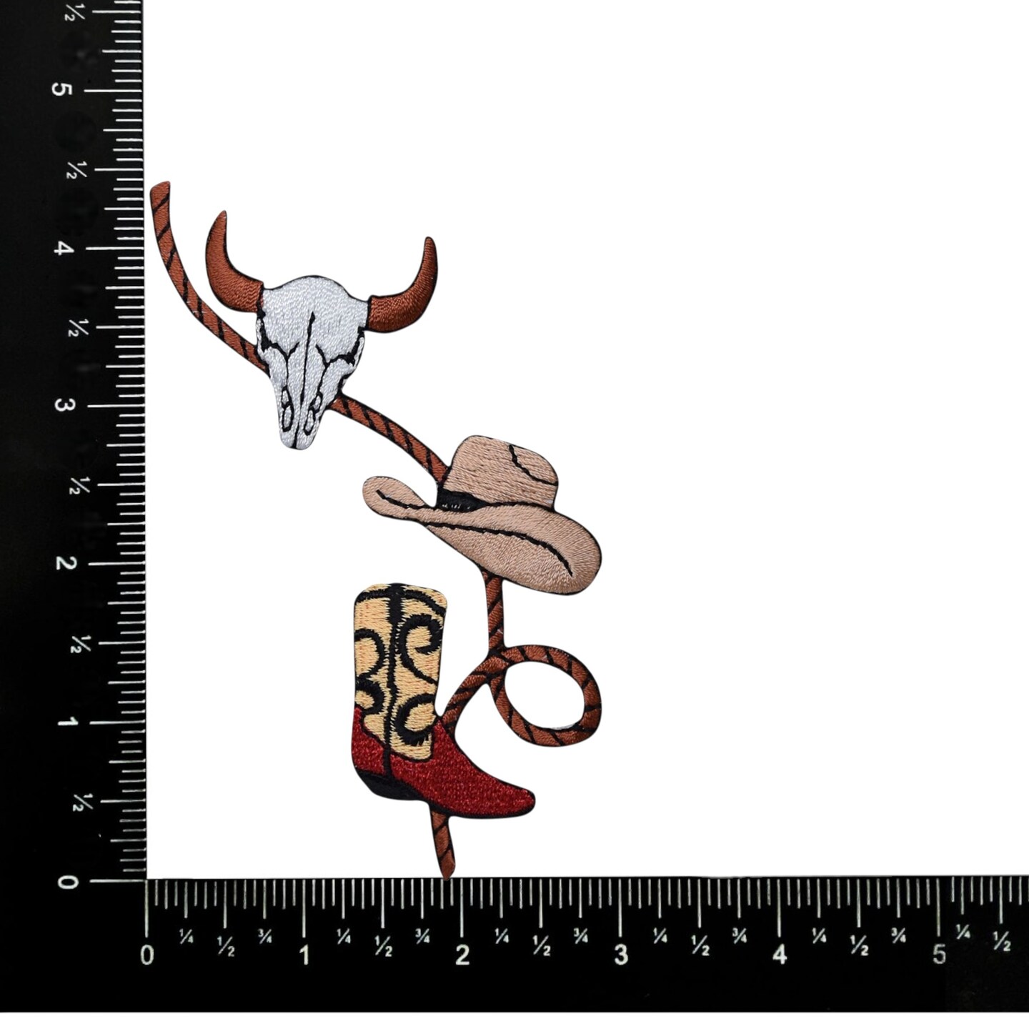 Western Rope with Boot, Cowboy Hat and Skull, Embroidered, Iron on Patch