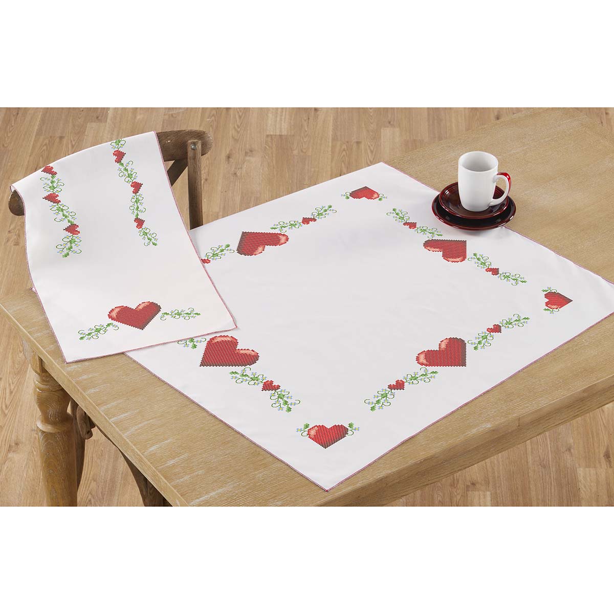 Herrschners Hearts of Love Topper & Runner Stamped Cross-Stitch