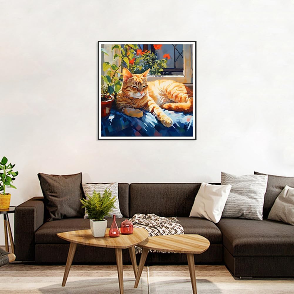 Diamond Painting Kit for Adults – Napping Cat 5D DIY Full Drill Round Gem Art, Beginner-Friendly Crystal Diamond Craft, 12×12 inch Home Wall Decor