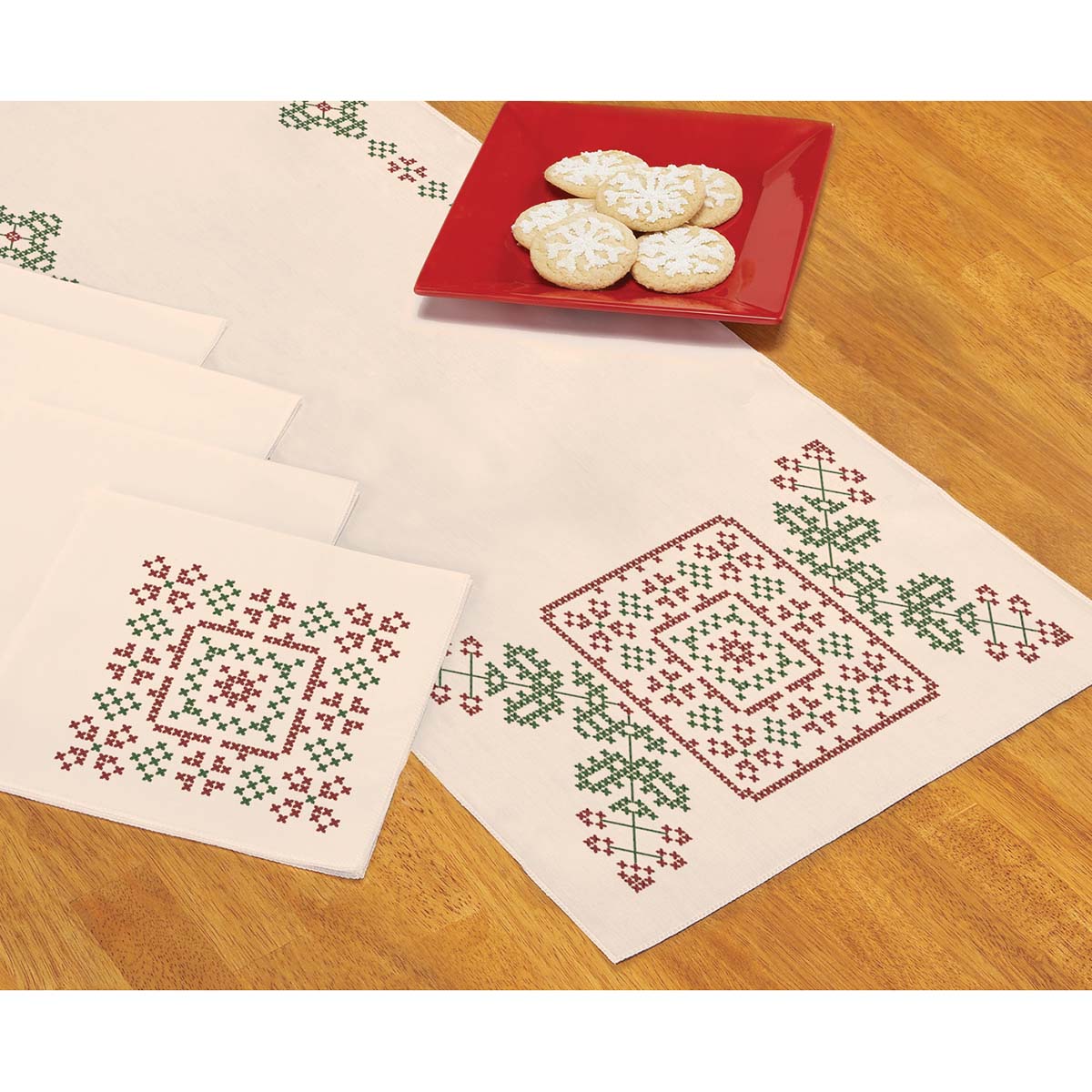Herrschners Joyous Noel Table Runner & Napkins Stamped Cross-Stitch