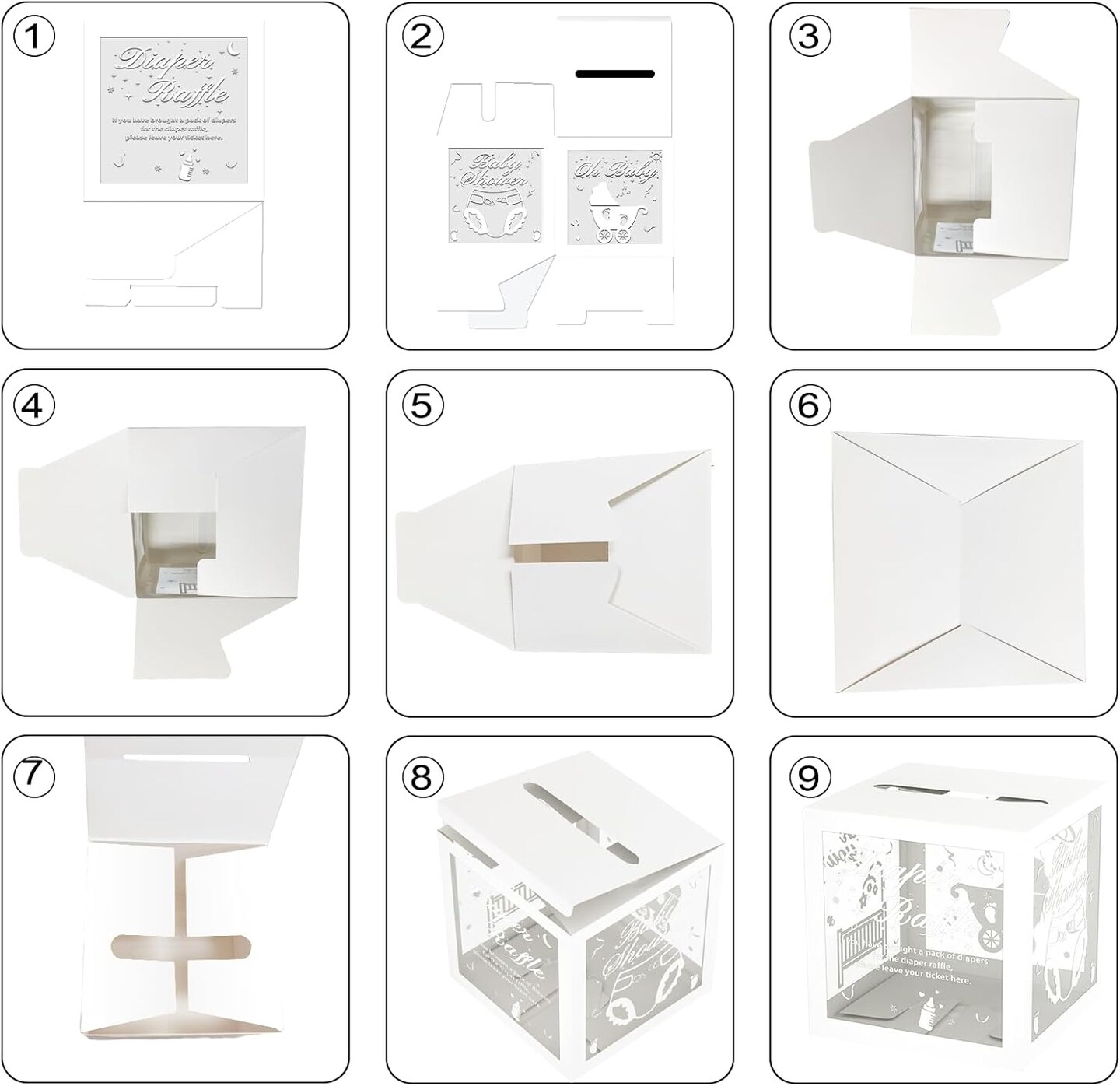 50 Pcs Diaper Raffle Tickets With Box for Baby Shower, Gender Reveal Card, Games, Party Decorations, Table Centerpiece