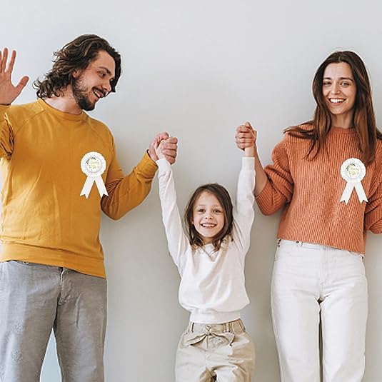 Mom To Be Tinplate Badge Pin, Baby Shower/Gender Reveal Button Pins, Daddy To Be Button Pin, White Rosette Mom To Be Button