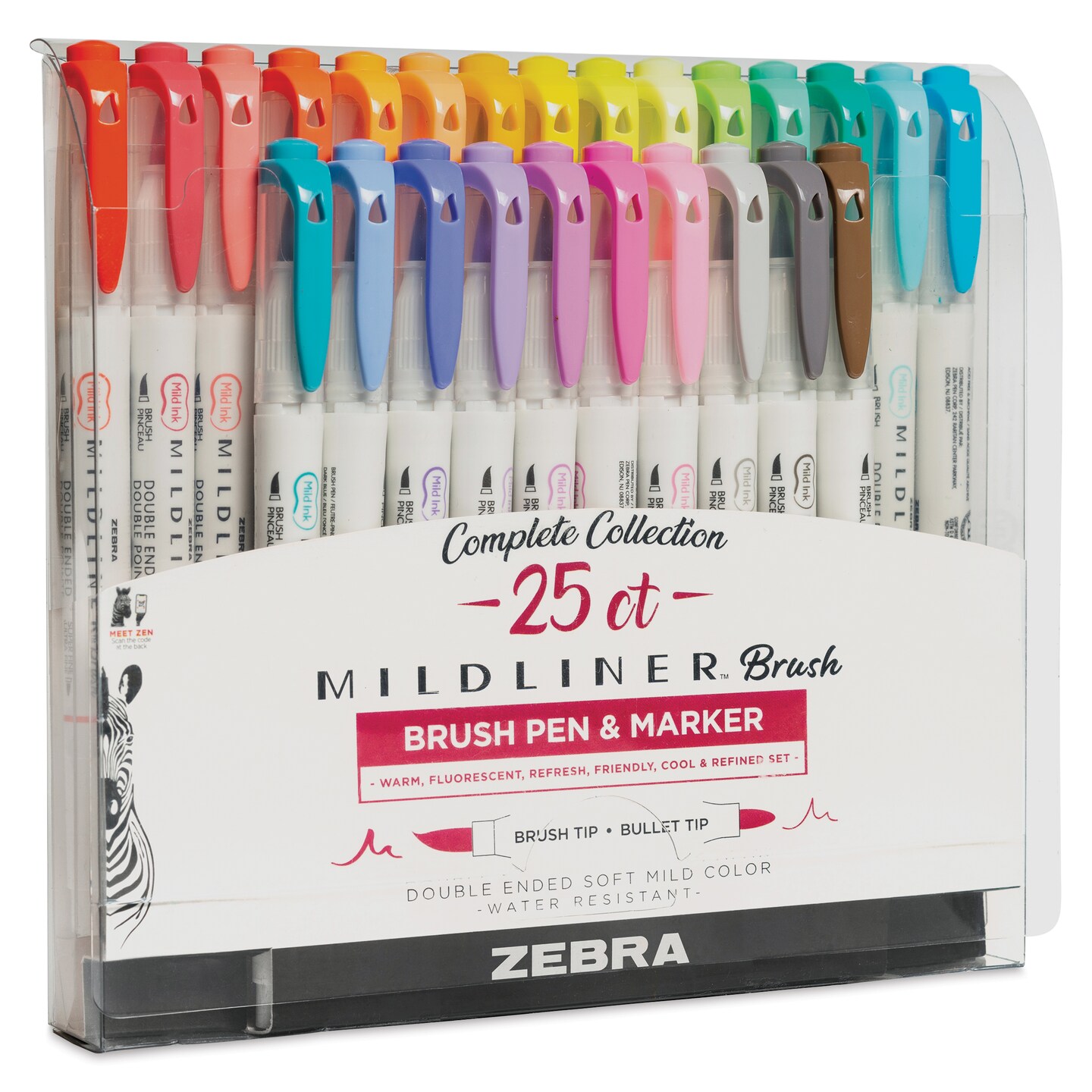 Zebra Mildliner Double Ended Brush Pens - Set of 25, Assorted Colors