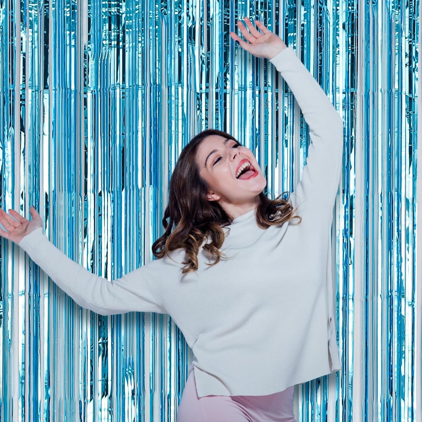 Light Blue Foil Fringe Backdrop Curtains, Tinsel Streamers Birthday Party Decorations, Fringe Backdrop for Baby Shower, Gender Reveal Party Decorations
