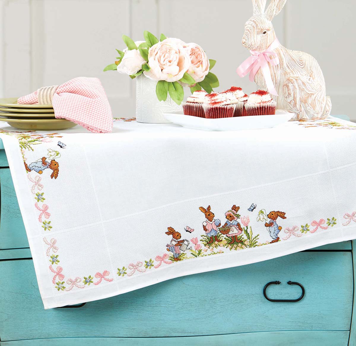Village Linens  Easter Family Table Topper Counted Cross-Stitch Kit