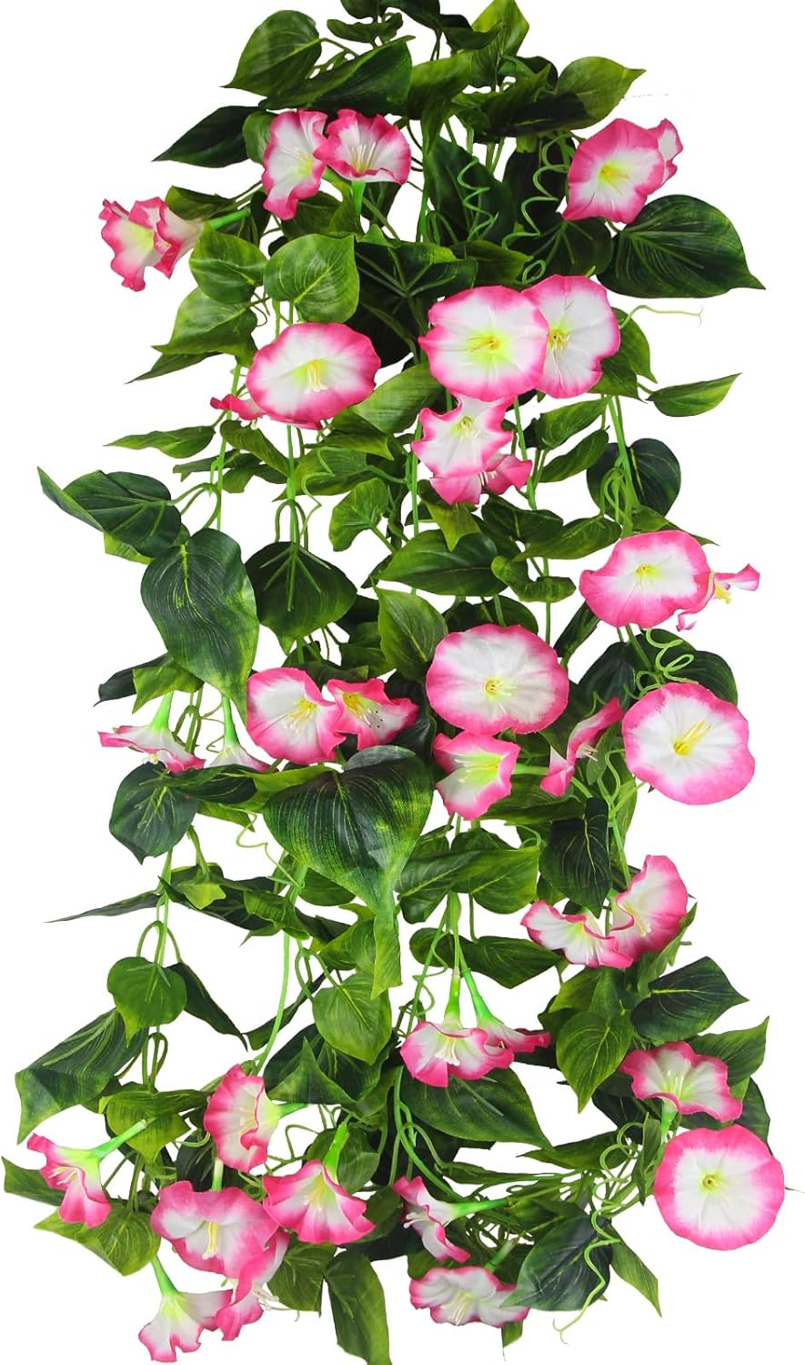 2 Pcs Artificial Morning Glory Vines – 15 ft Silk Hanging Pink & Green Vines for Home, Wall, Fence, Stairway, Wedding & Outdoor Décor