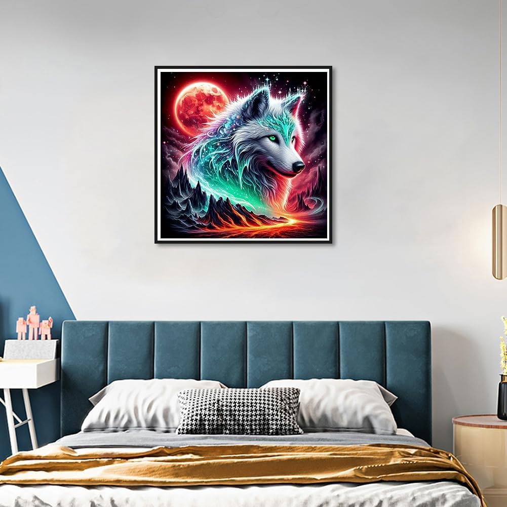 Wolf Diamond Art Kits for Adults-Moon Diamond Painting Kits for Beginners, DIY Wolf Gem Art Kits for Adults for Gift Home Wall Decor 14X14inch