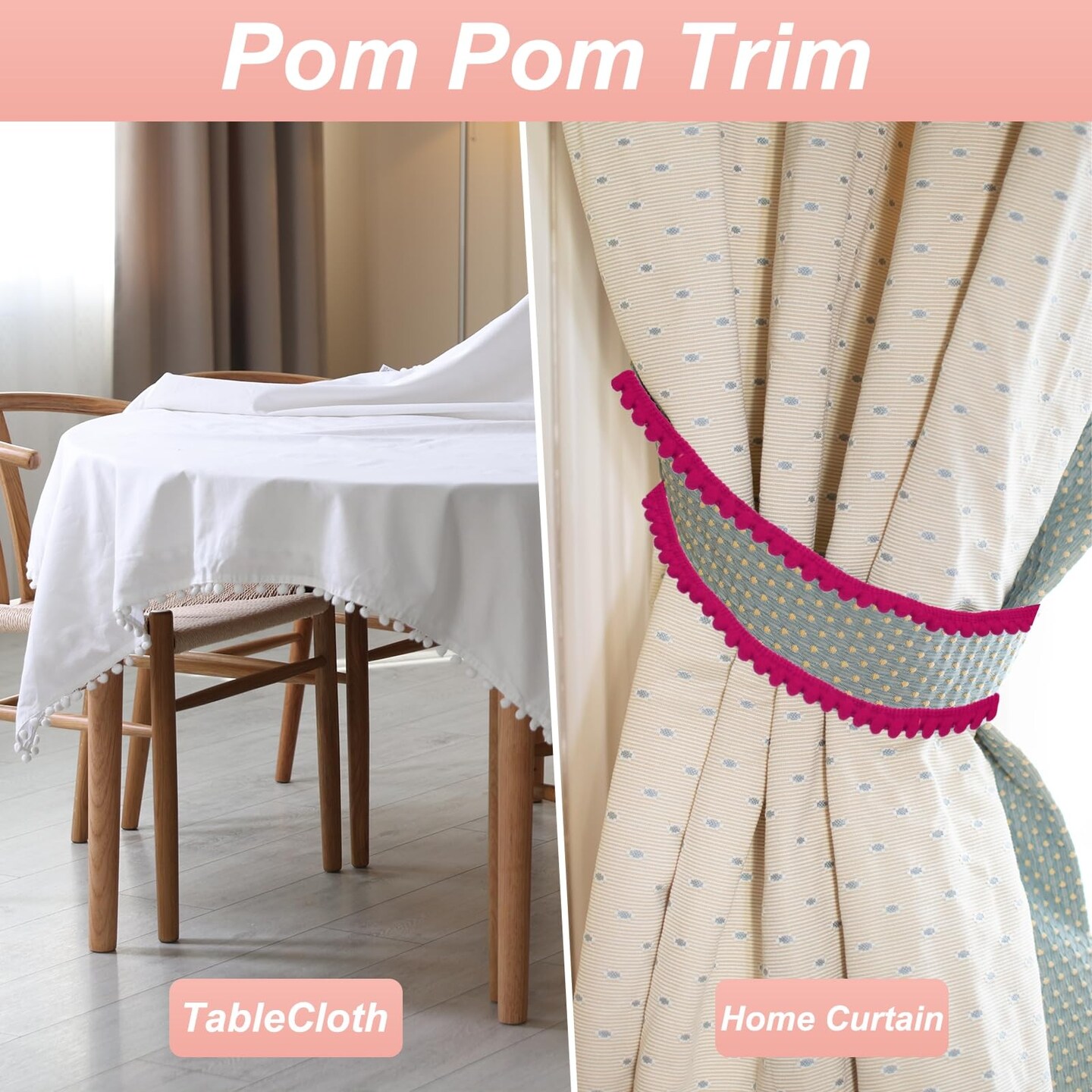 8.5 Yards Pom Trim Ribbon, 0.5" Wide Dark Red Pom Ball Fringe Trim Sewing Fringe Fabric Trim Ribbon for DIY Crafts Curtain Clothes Pillow Home Decoration