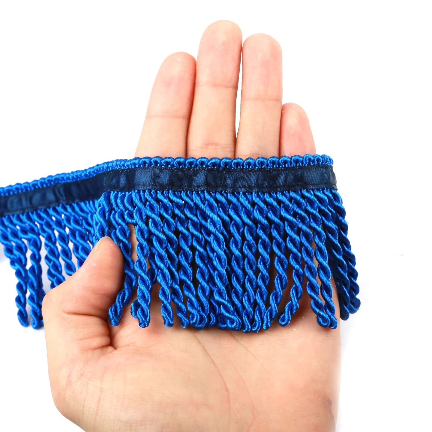 Bullion Fringe Trim and Embellishments 5/10 Yard X 2.5 Inches Fabric Trims Sewing DIY Decoration for Clothes Gold Hebrew Fringes with Blue Ribbon